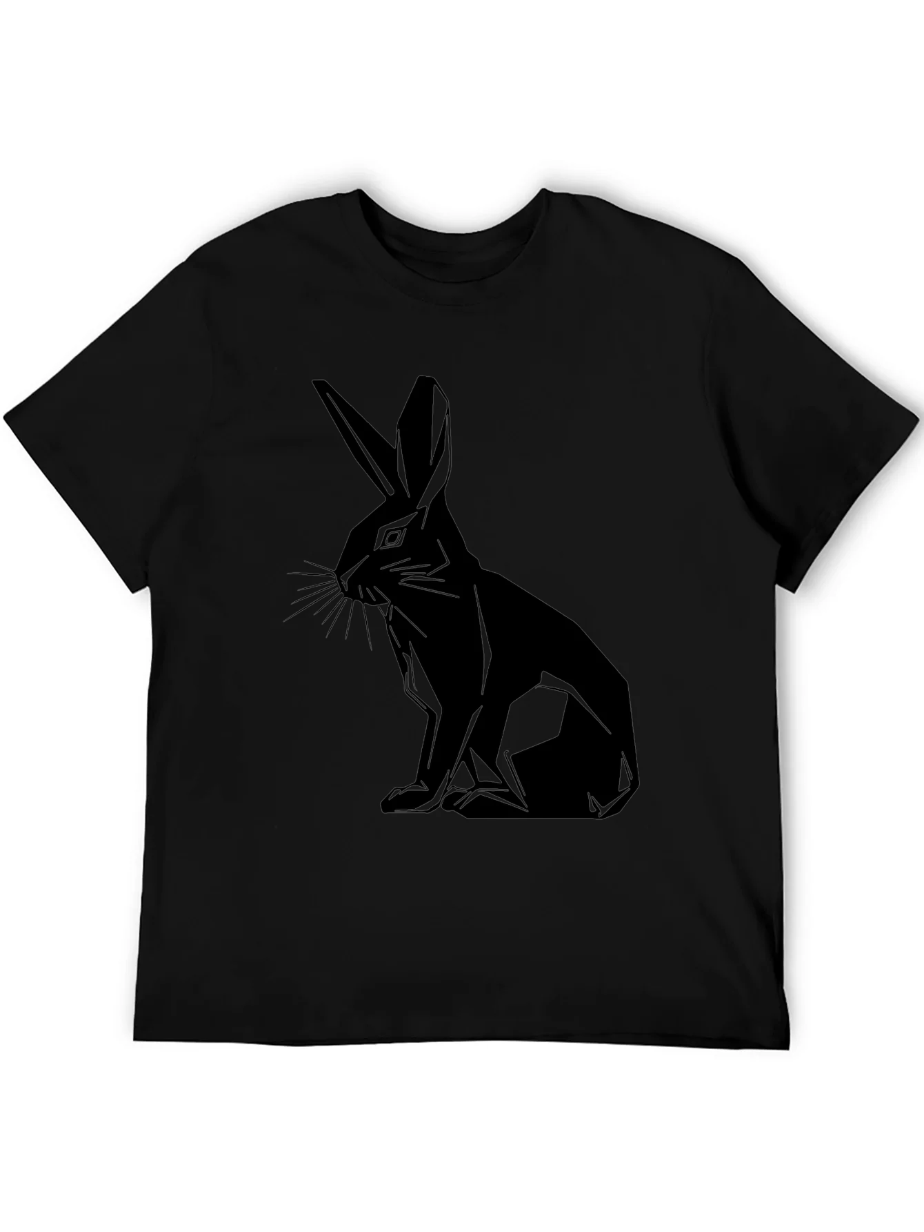 Geometric Rabbit Print Black T-Shirt