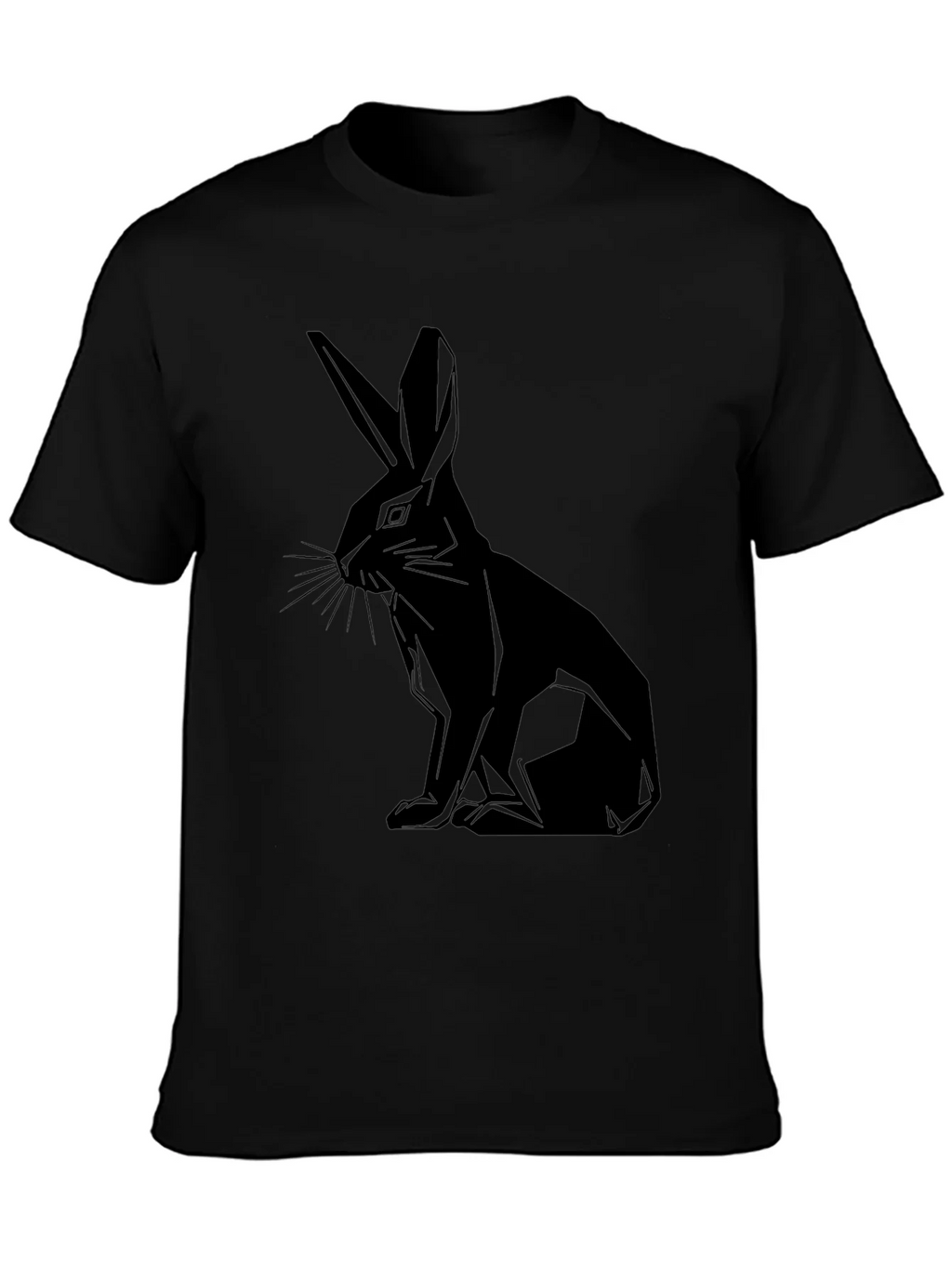 Geometric Rabbit Print Black T-Shirt