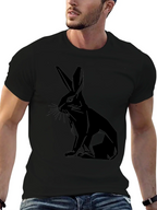Geometric Rabbit Print Black T-Shirt