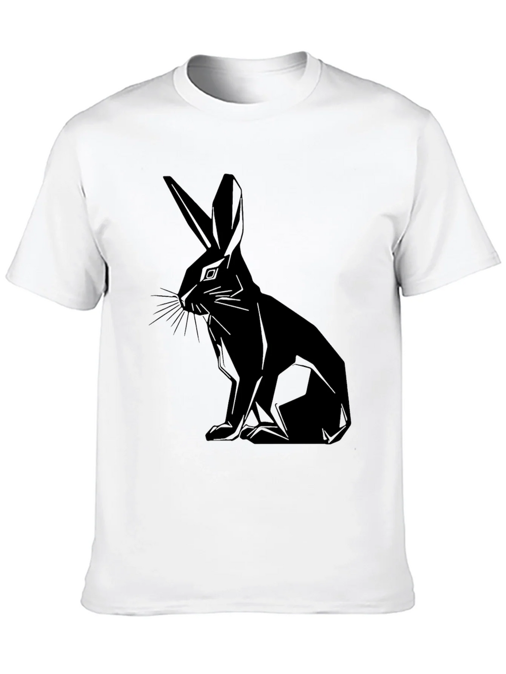 Geometric Rabbit Print Black T-Shirt