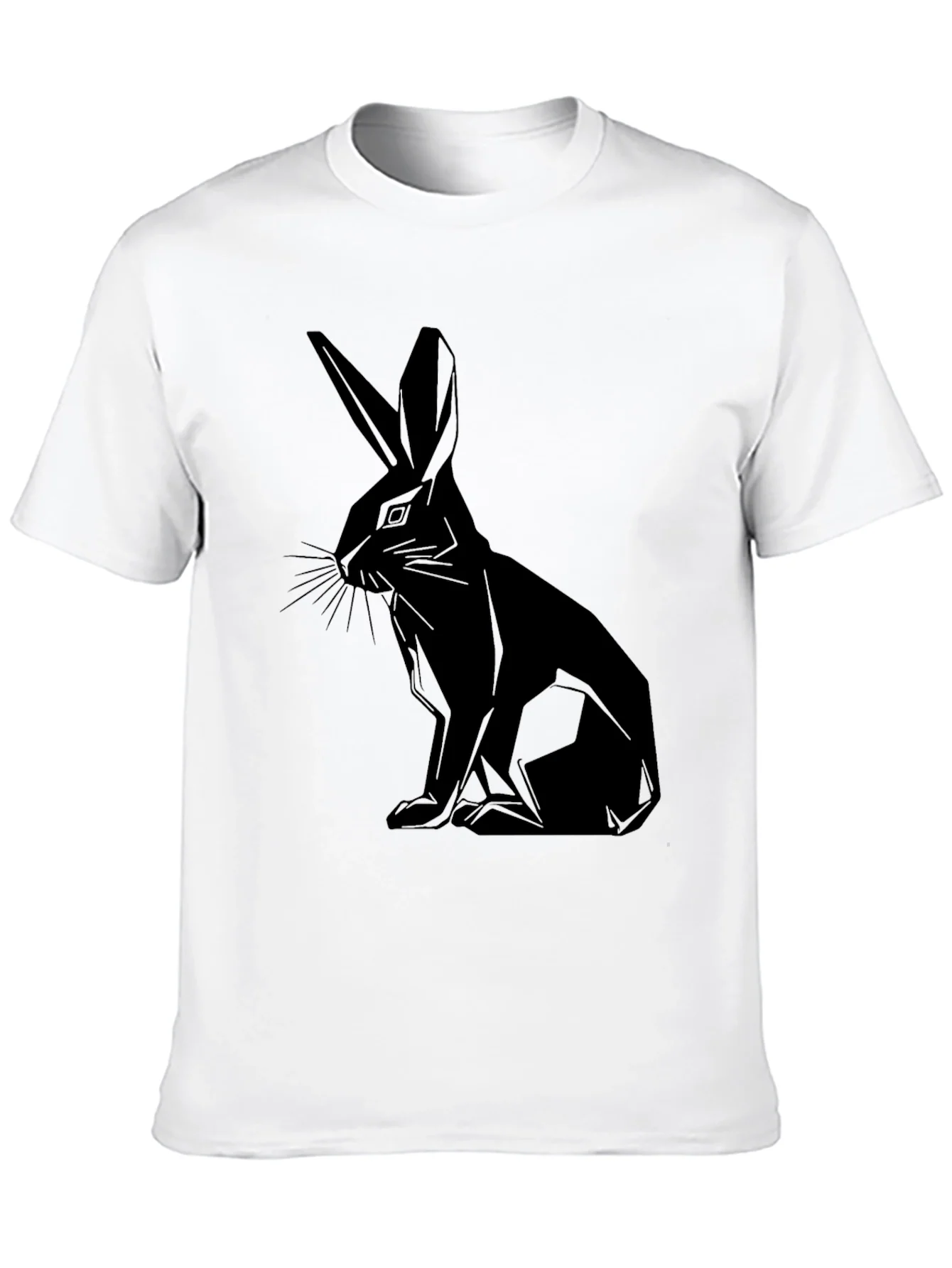 Geometric Rabbit Print Black T-Shirt