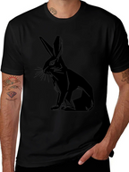 Geometric Rabbit Print Black T-Shirt