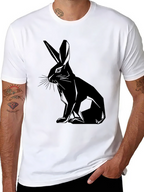 Geometric Rabbit Print Black T-Shirt