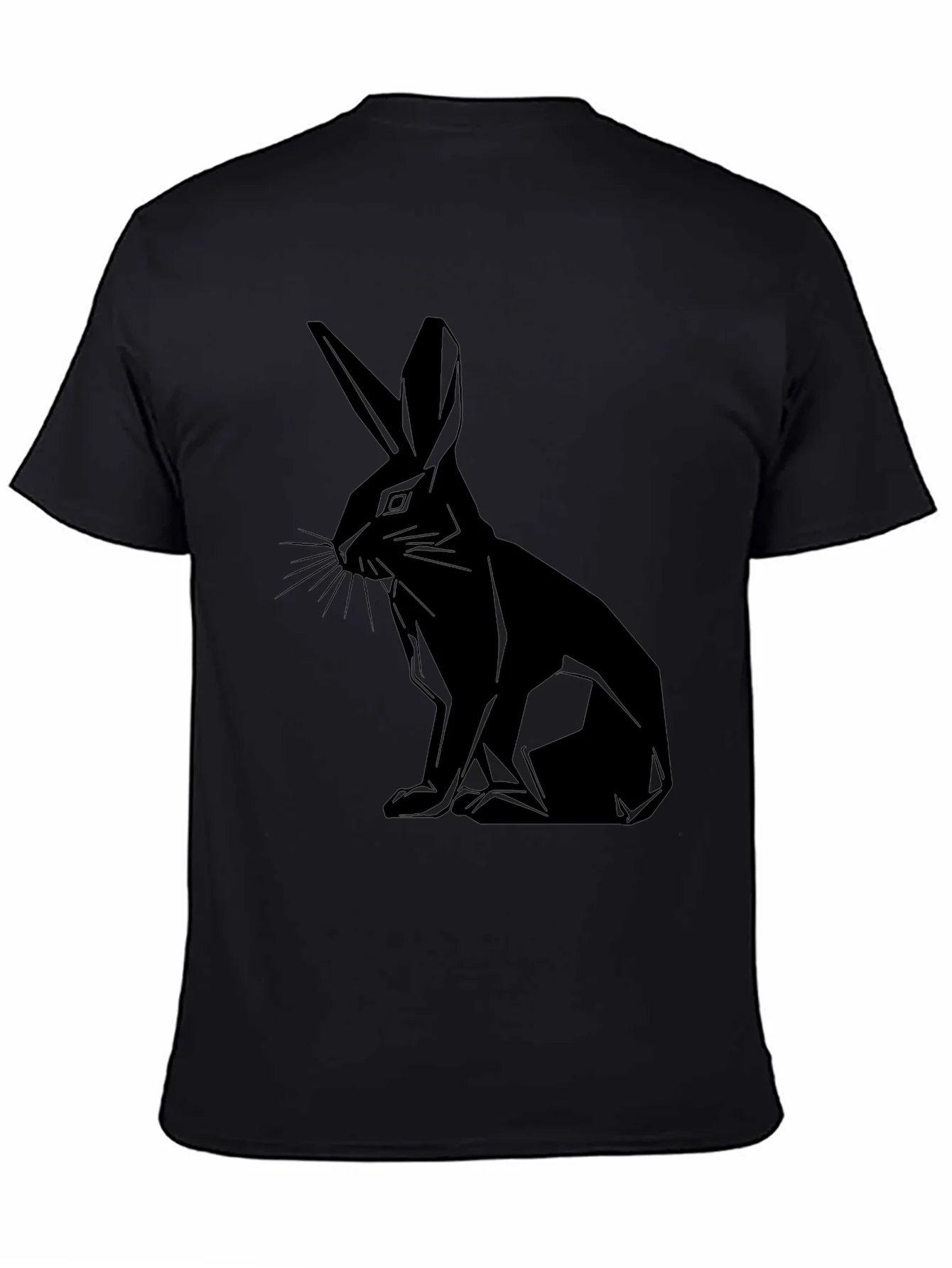 Geometric Rabbit Print Black T-Shirt