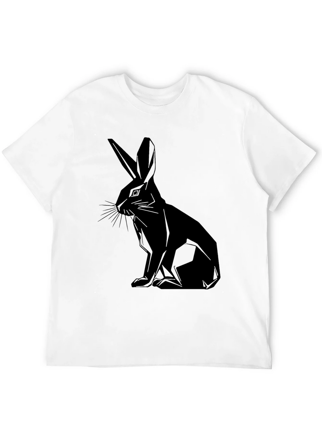 Geometric Rabbit Print Black T-Shirt