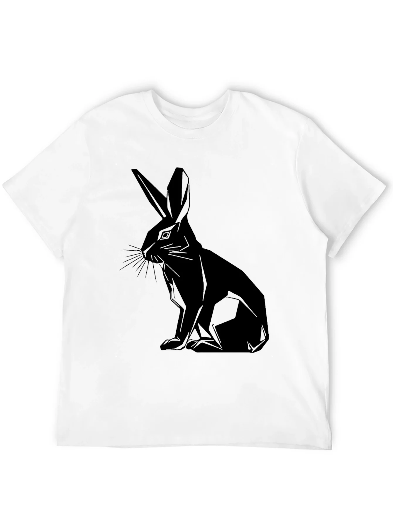 Geometric Rabbit Print Black T-Shirt