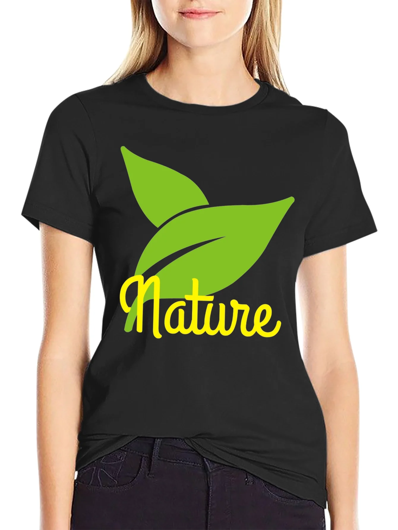 Nature Leaves Graphic Black T-Shirt