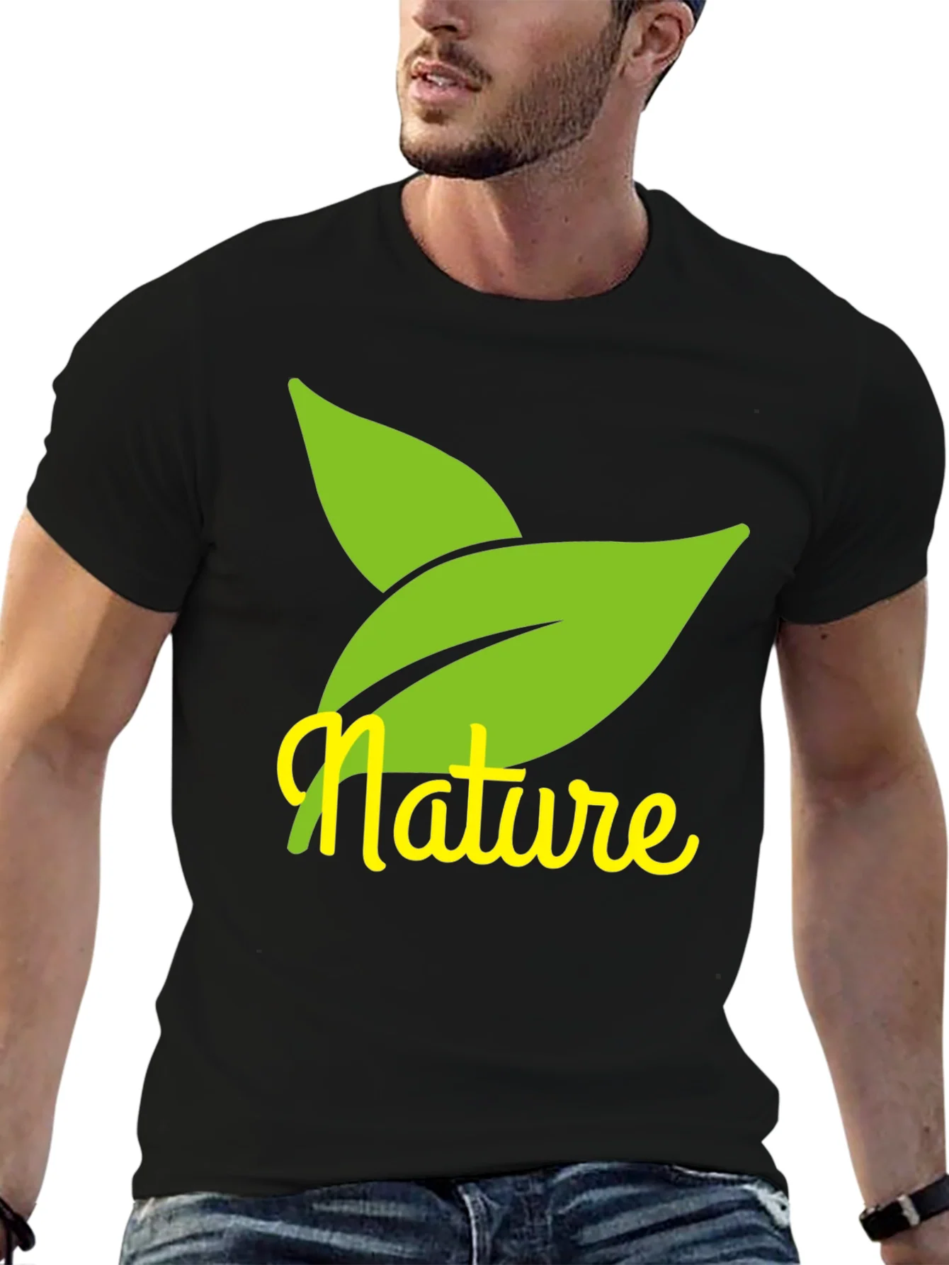 Nature Leaves Graphic Black T-Shirt