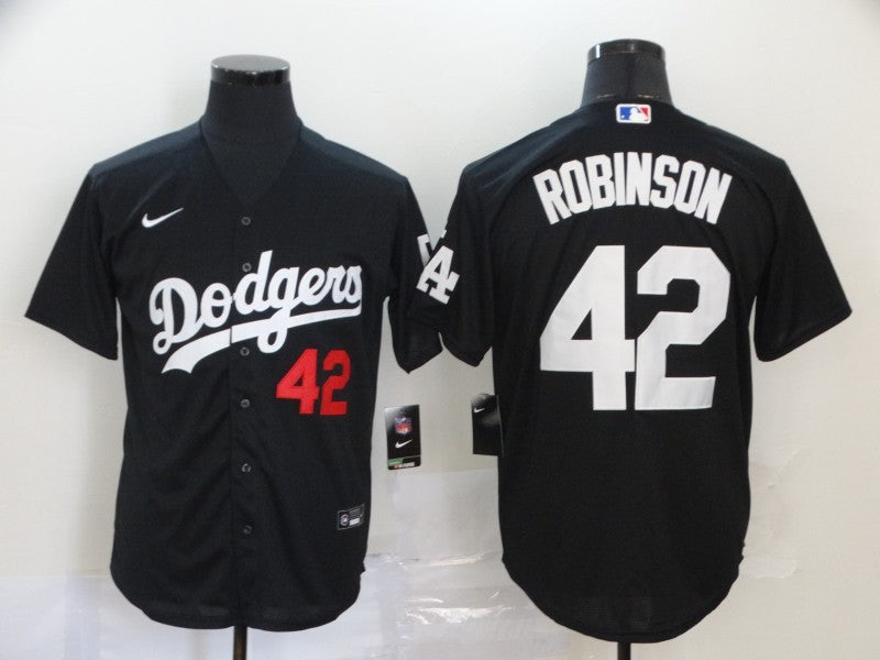 Men's Los Angeles Dodgers Jackie Robinson #42 Black Stitched Jersey1