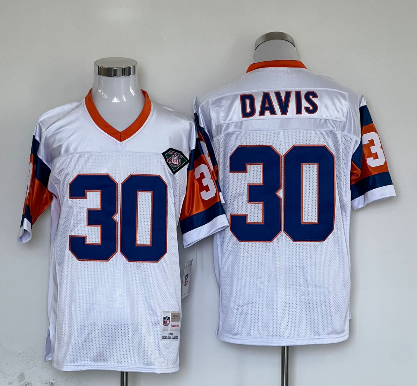 Men's Denver Broncos Terrell Davis  White Legacy Replica Jersey1