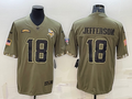 Men's Minnesota Vikings Justin Jefferson #18 Olive 2022 Salute To Service Limited Jersey1