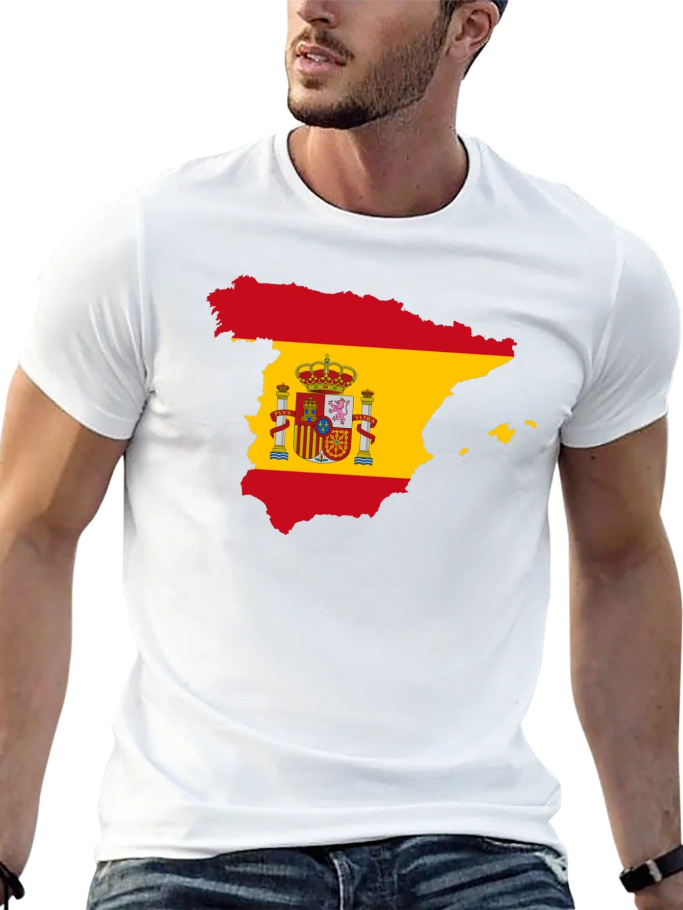 Spain Flag Map T-Shirt - Black Crew Neck Tee