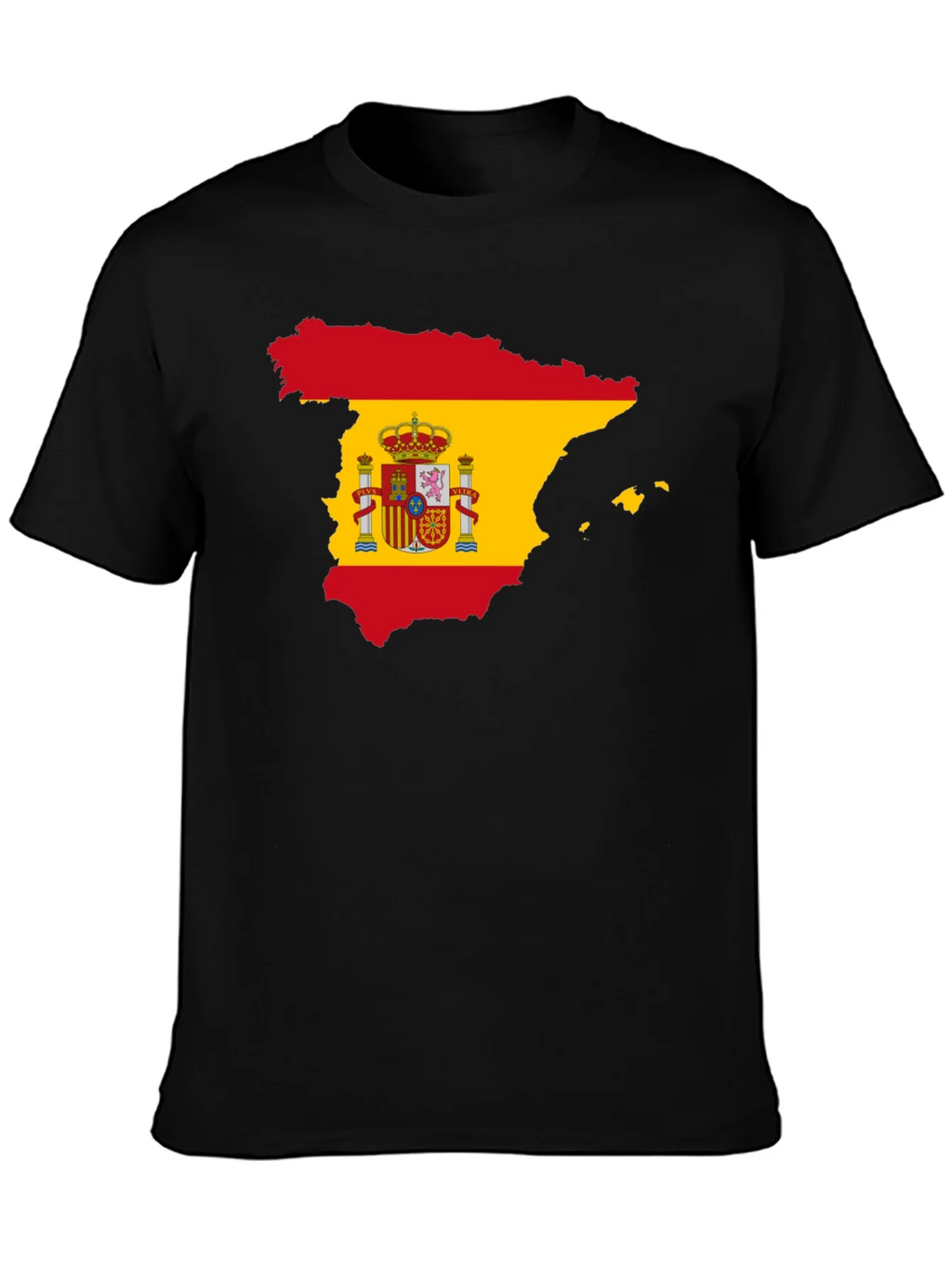 Spain Flag Map T-Shirt - Black Crew Neck Tee