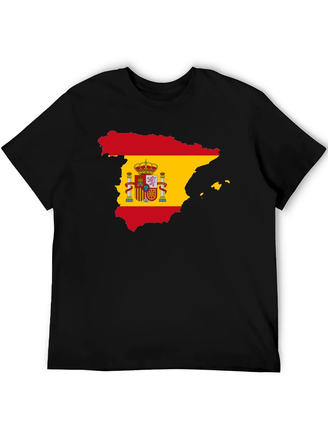Spain Flag Map T-Shirt - Black Crew Neck Tee