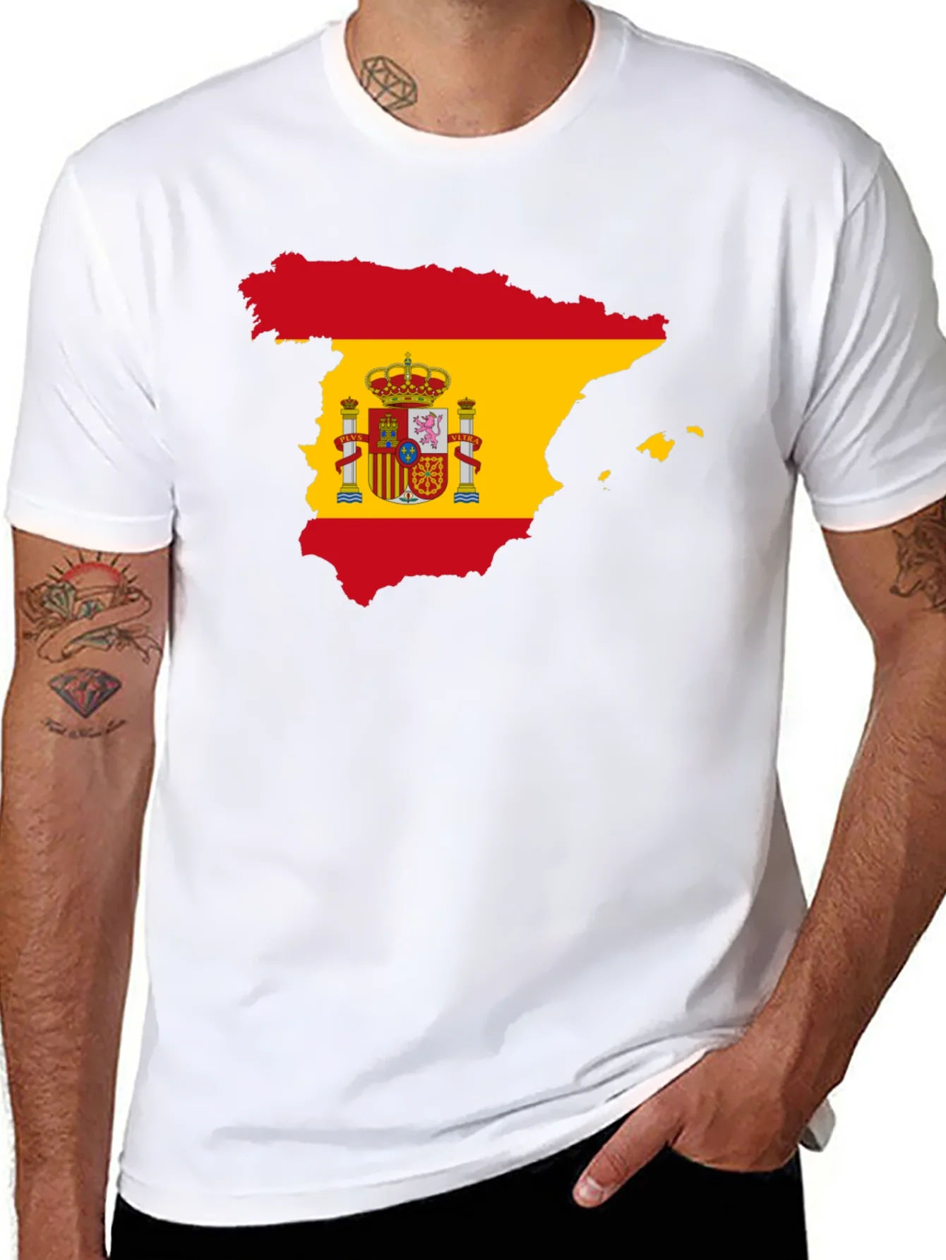 Spain Flag Map T-Shirt - Black Crew Neck Tee