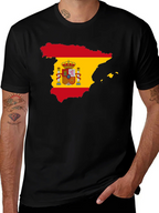 Spain Flag Map T-Shirt - Black Crew Neck Tee