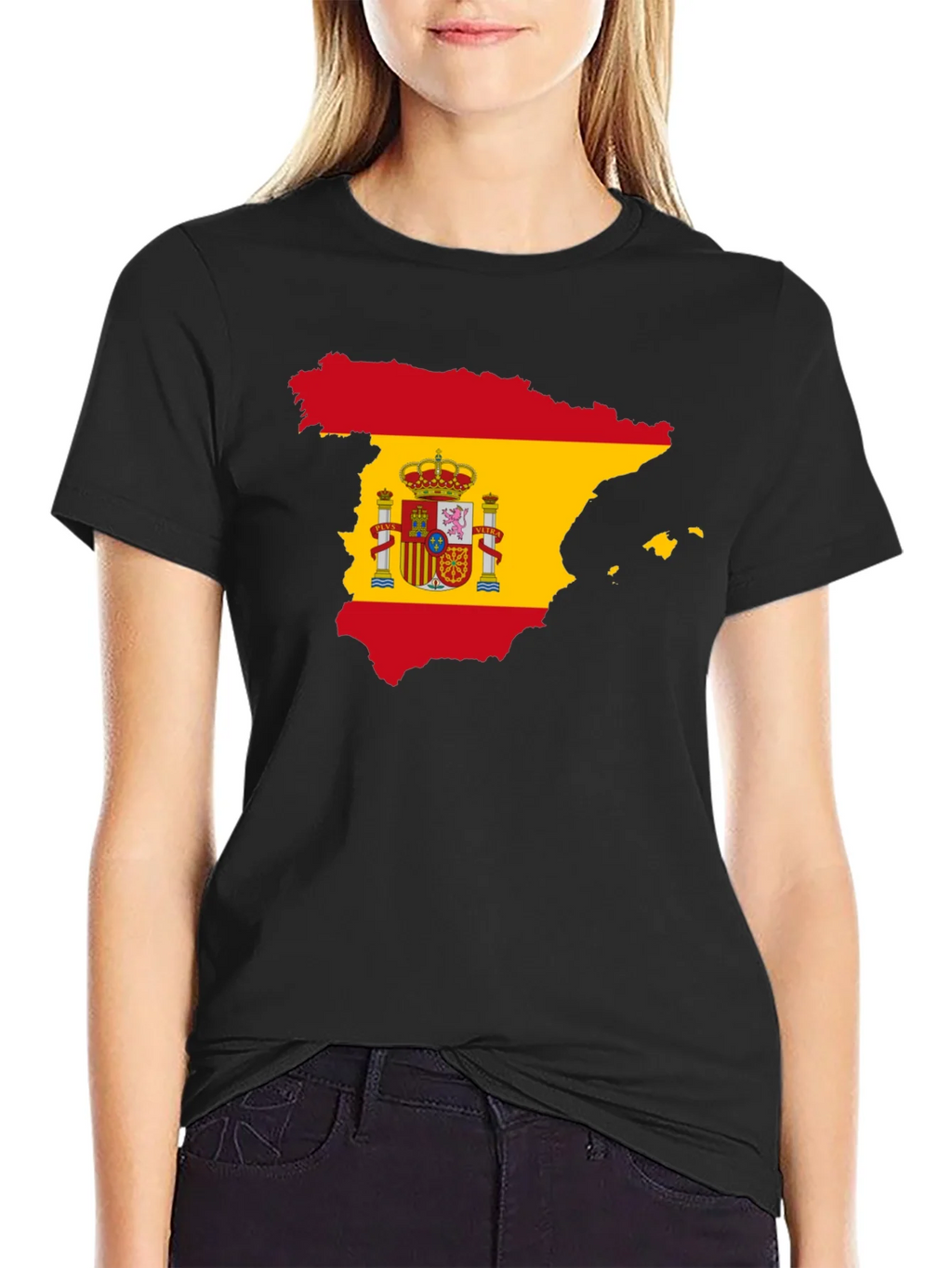 Spain Flag Map T-Shirt - Black Crew Neck Tee
