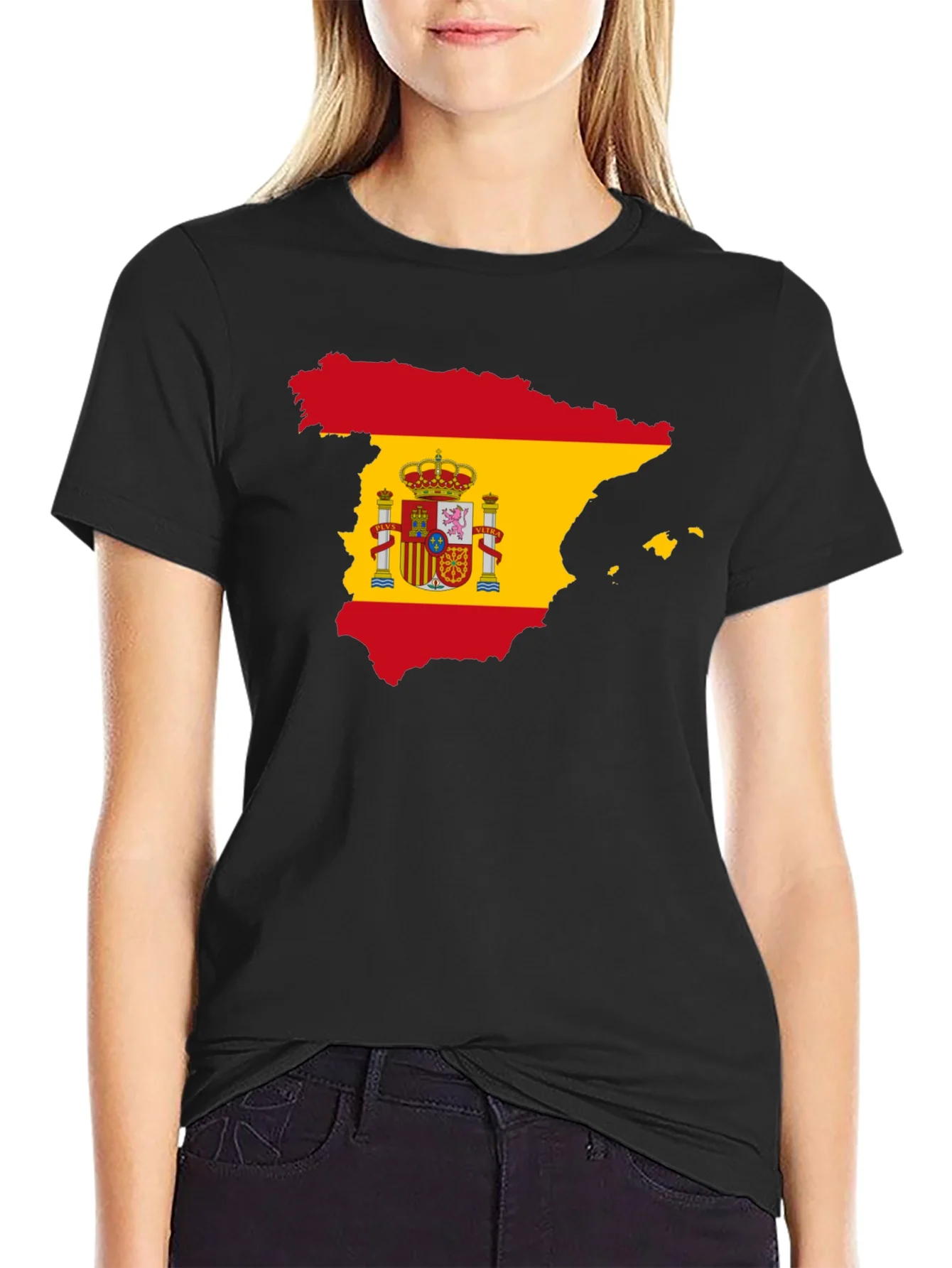 Spain Flag Map T-Shirt - Black Crew Neck Tee