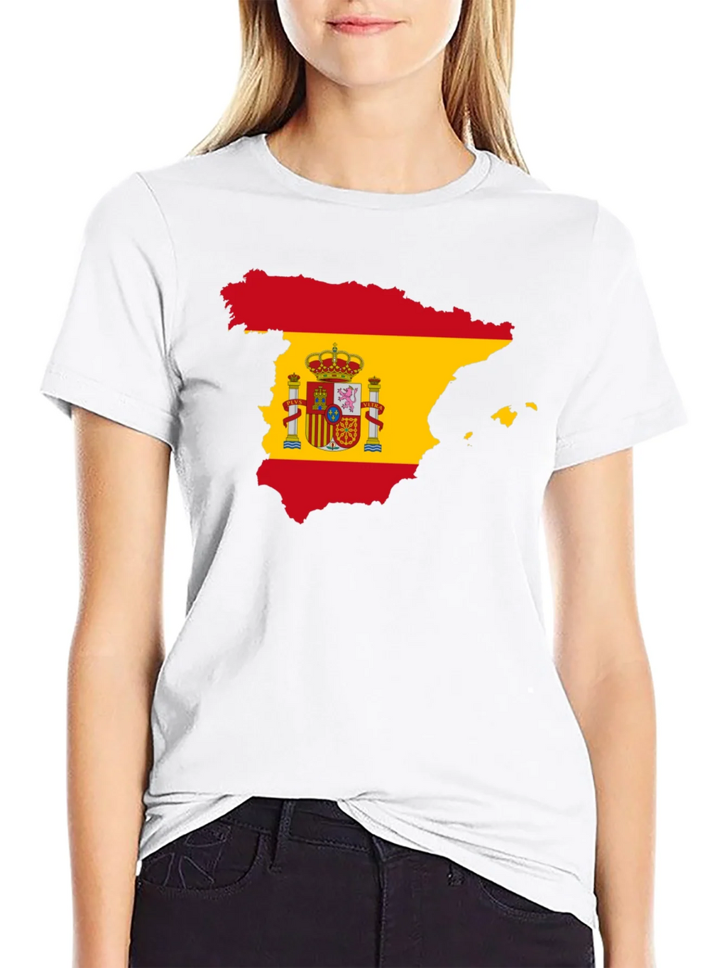 Spain Flag Map T-Shirt - Black Crew Neck Tee