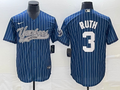 Men's New York Yankees Babe Ruth #3 Blue Player Jersey1 Joint Edition
