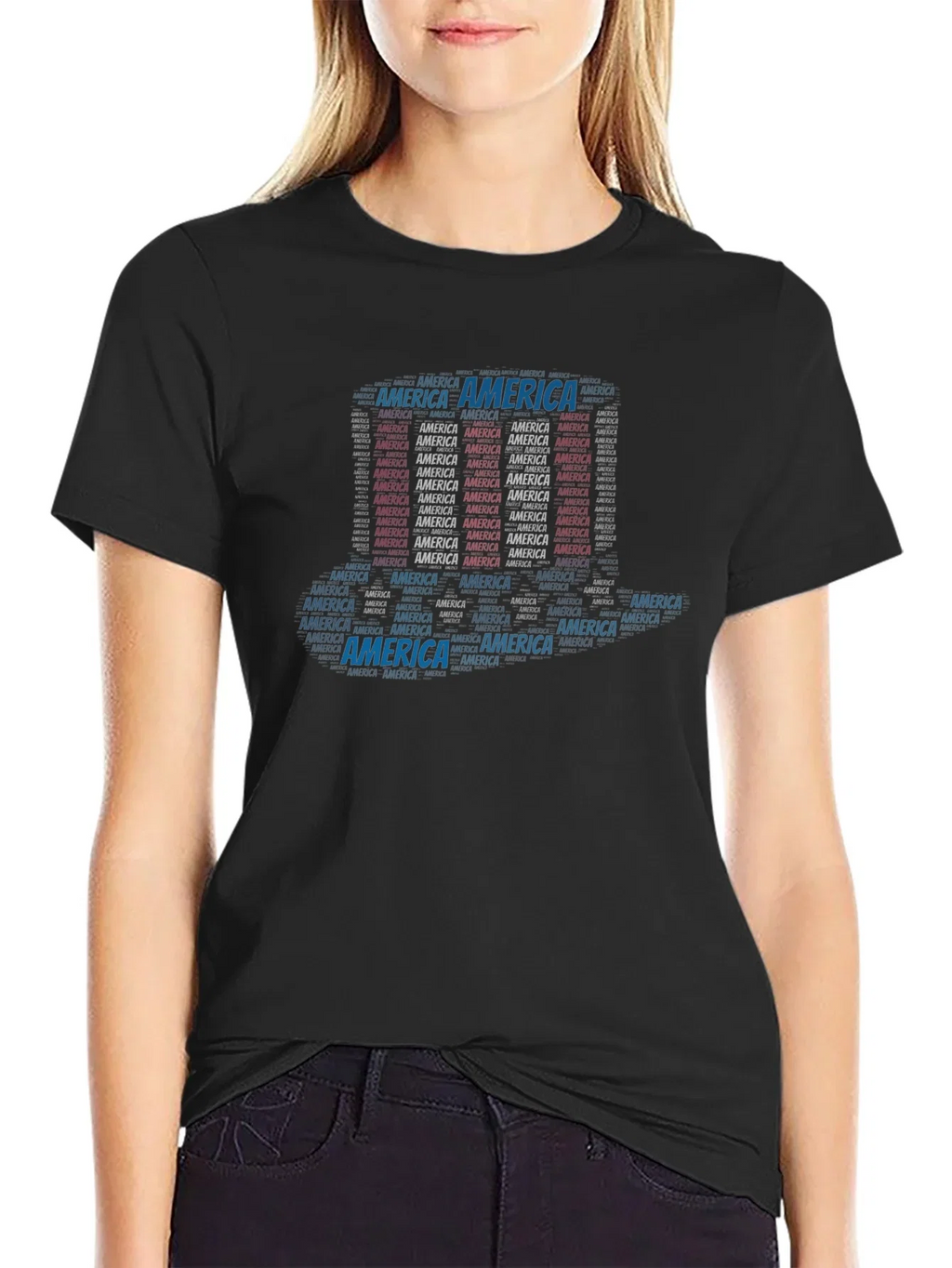 America Word Art Black T-Shirt