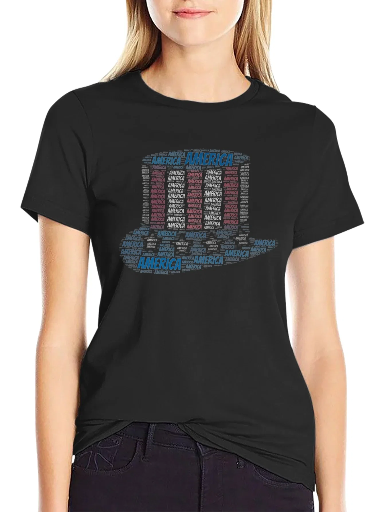 America Word Art Black T-Shirt