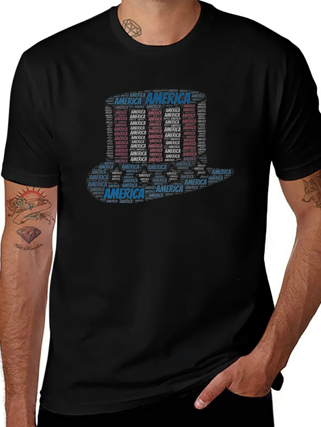 America Word Art Black T-Shirt