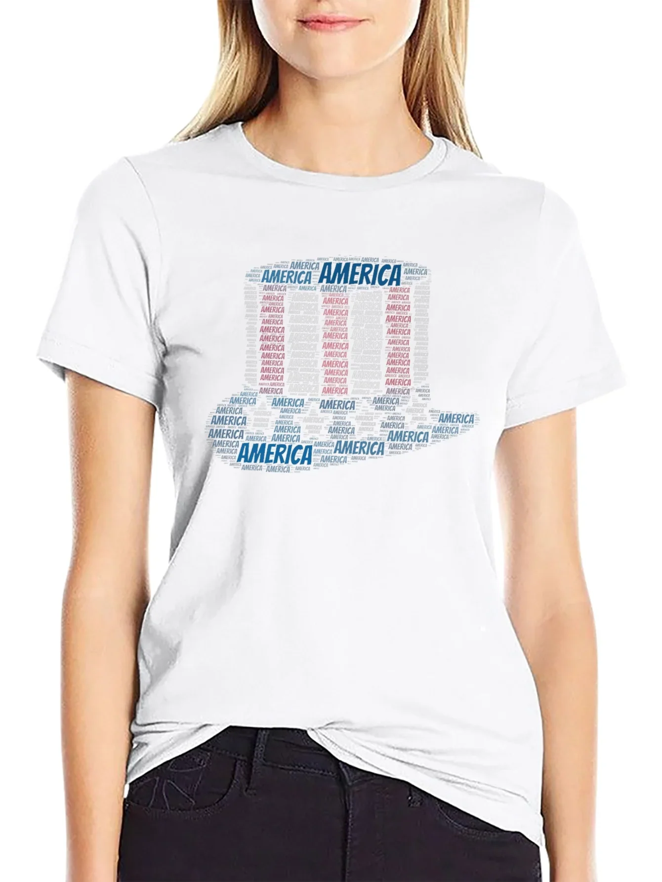 America Word Art Black T-Shirt