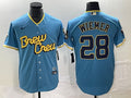 Men's Milwaukee Brewers Joey Wiemer #28 Powder Blue 2022 City Connect Replica Player Jersey1