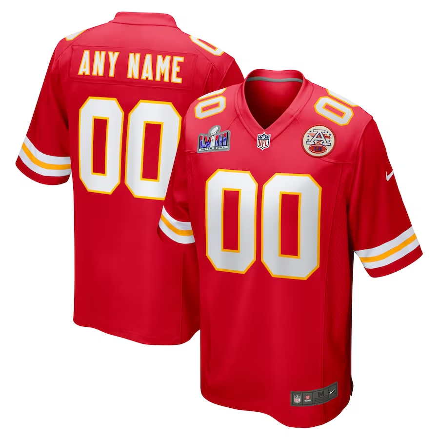 Men's Kansas City Chiefs Red Super Bowl LVIII Patch Custom Game Jersey1