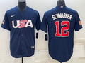 Men's 2023 World Baseball Classic #12 Kyle Schwarber USA Navy Jersey1