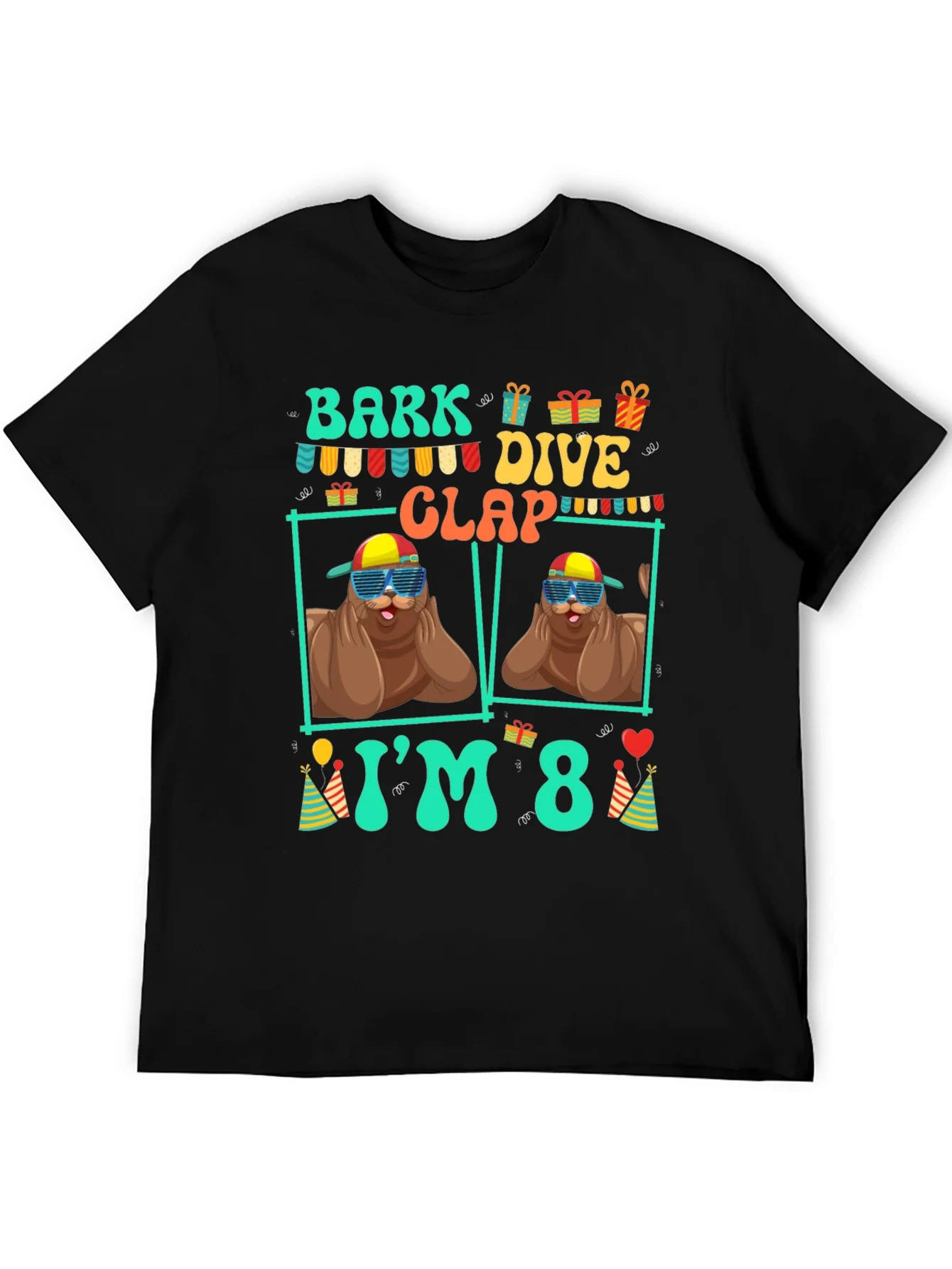 Bark Dive Clap Im 8 Funny Sea Lion Birthday T-Shirt