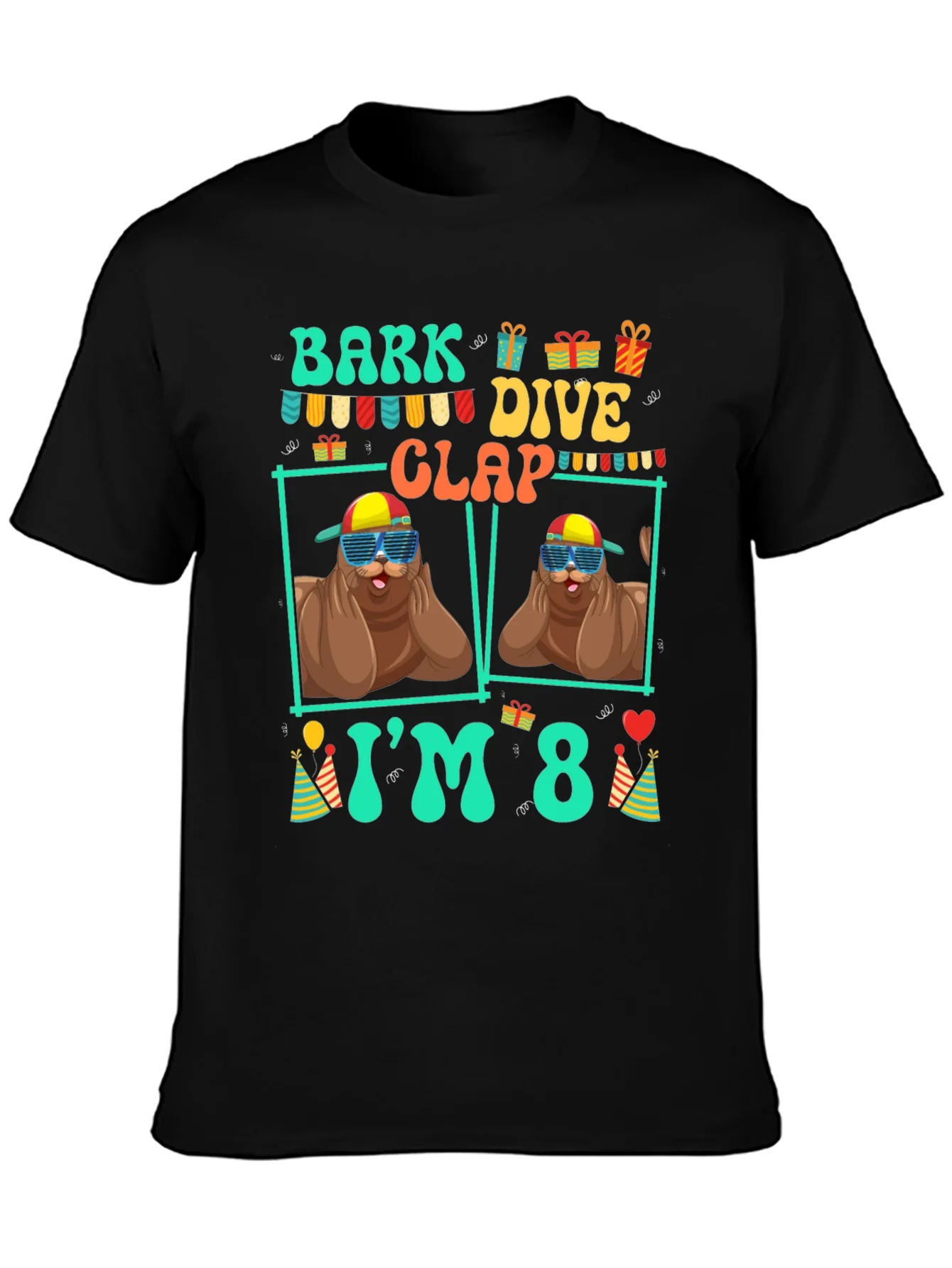 Bark Dive Clap Im 8 Funny Sea Lion Birthday T-Shirt