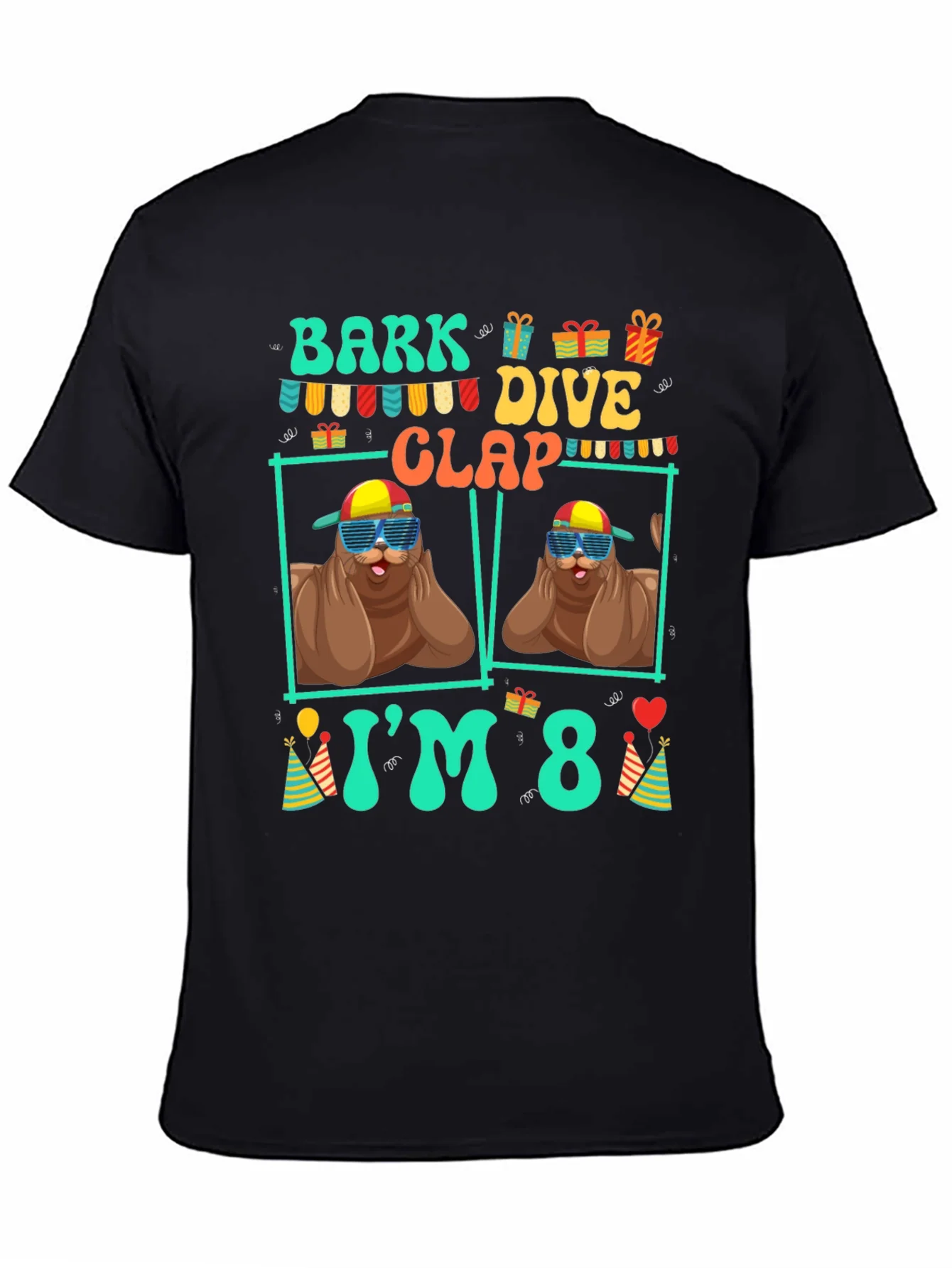 Bark Dive Clap Im 8 Funny Sea Lion Birthday T-Shirt