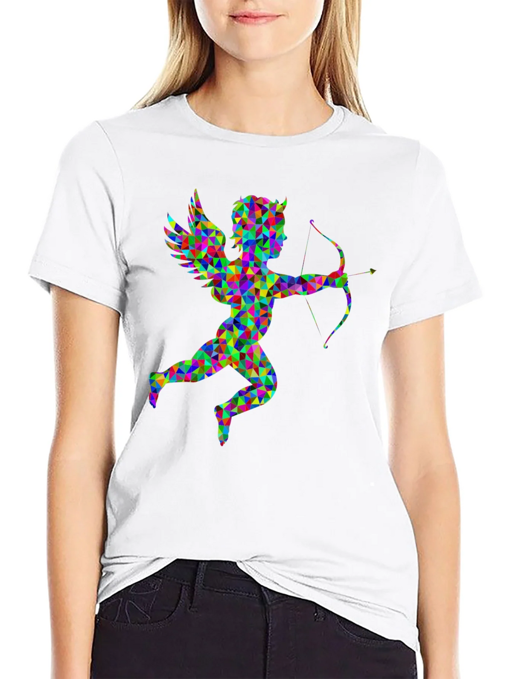 Geometric Cupid Graphic Black T-Shirt