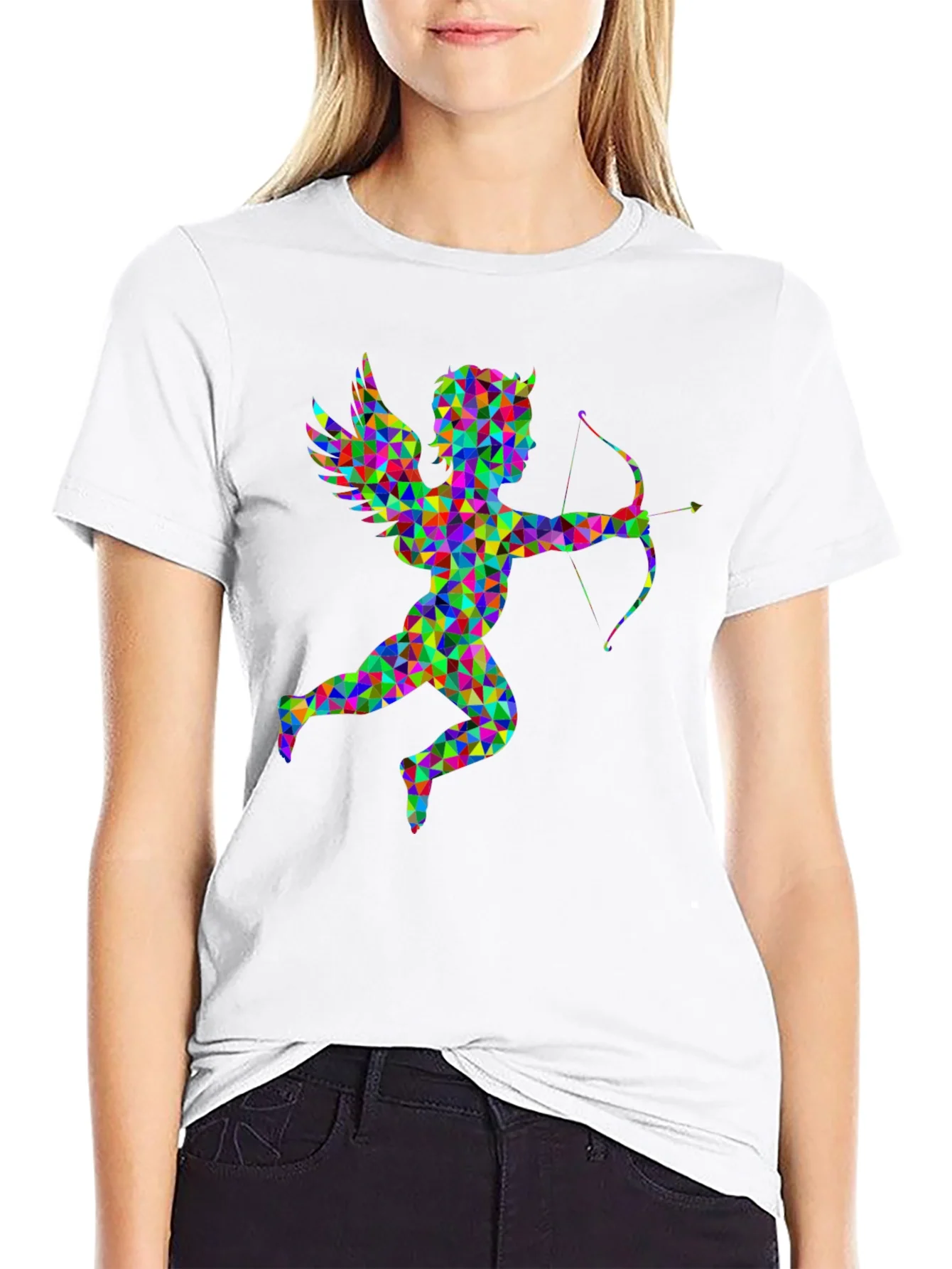 Geometric Cupid Graphic Black T-Shirt