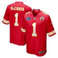 Men's Kansas City Chiefs Jerick McKinnon #1 Red Super Bowl LVII Patch Game Jersey1