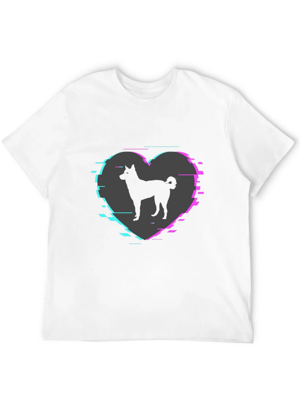 Dog Silhouette Heart Glitch Mens Black T-Shirt