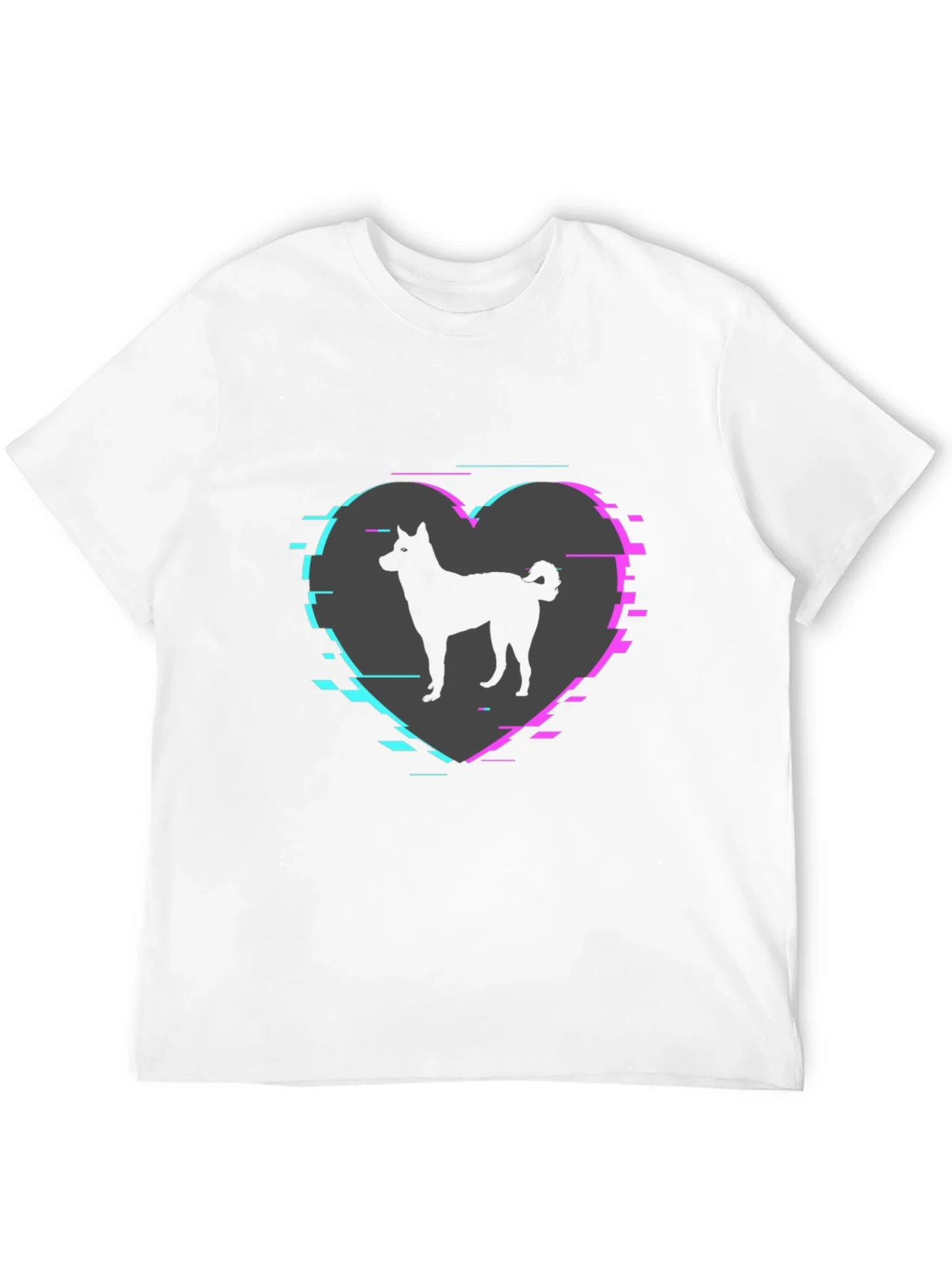 Dog Silhouette Heart Glitch Mens Black T-Shirt
