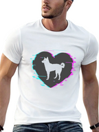 Dog Silhouette Heart Glitch Mens Black T-Shirt