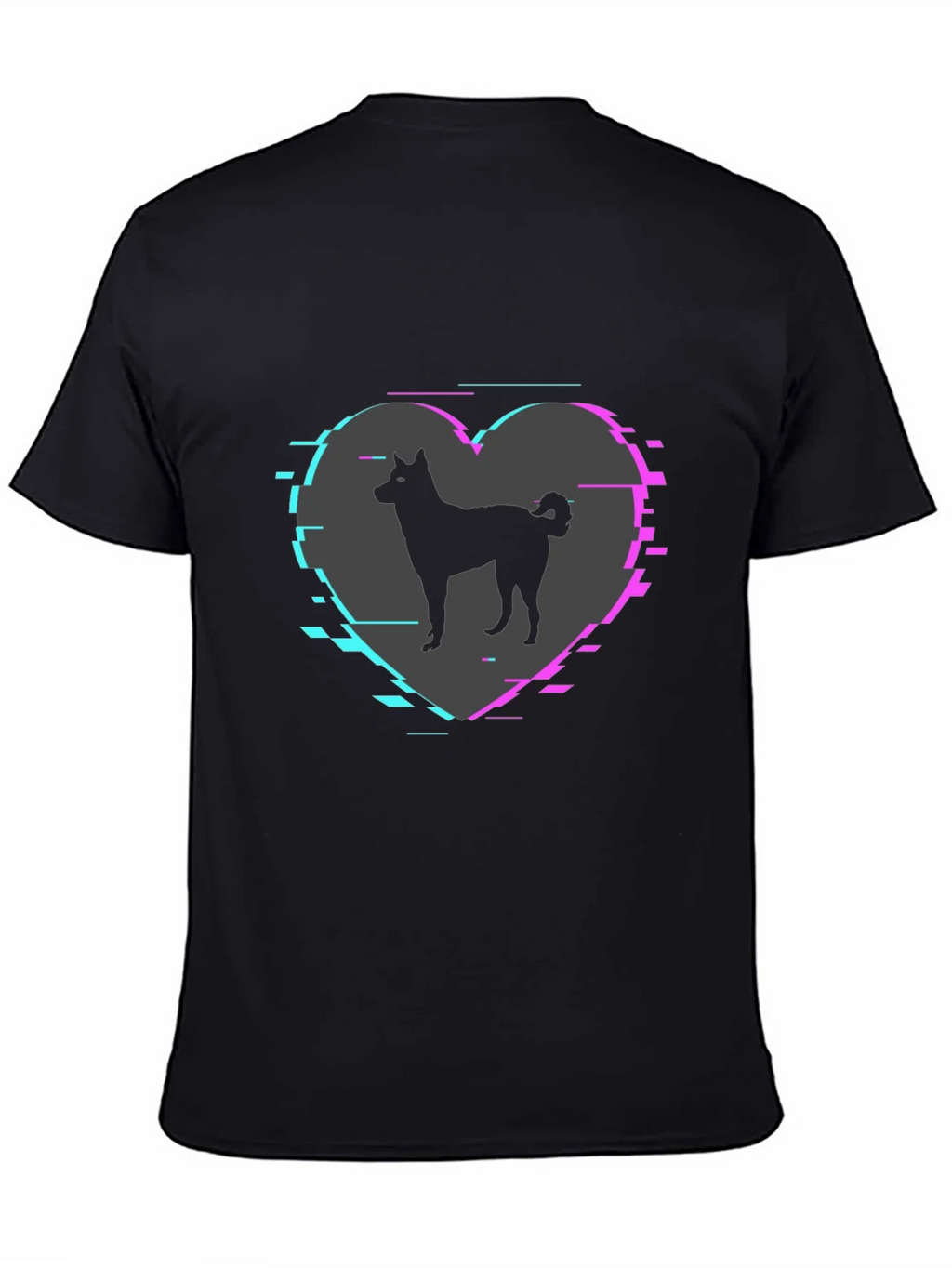 Dog Silhouette Heart Glitch Mens Black T-Shirt