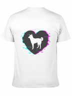 Dog Silhouette Heart Glitch Mens Black T-Shirt