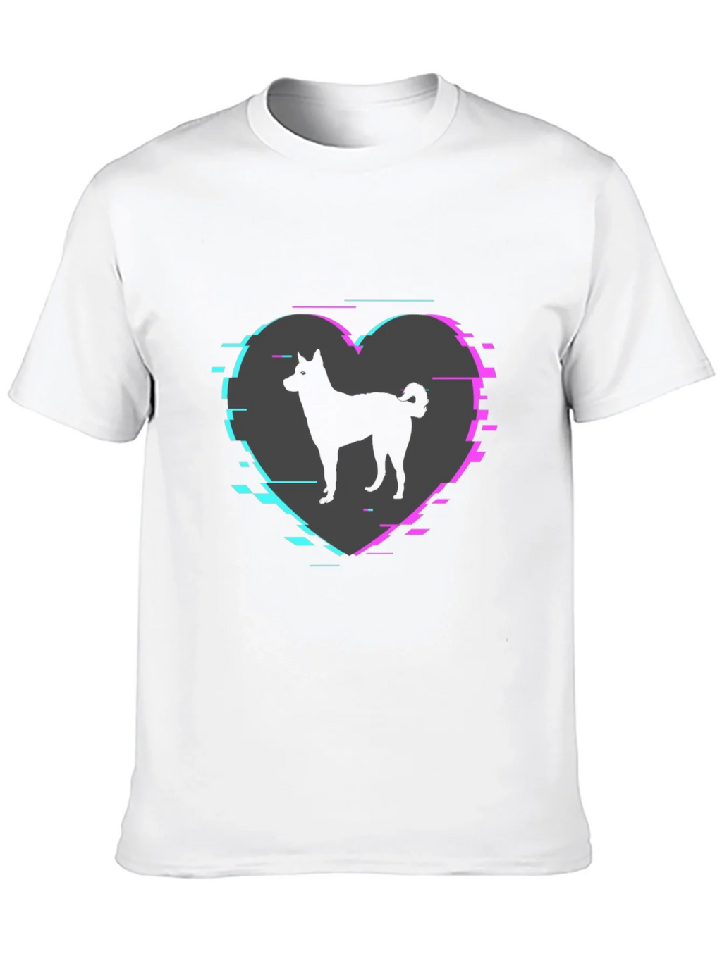 Dog Silhouette Heart Glitch Mens Black T-Shirt