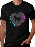 Dog Silhouette Heart Glitch Mens Black T-Shirt
