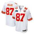 Men's Kansas City Chiefs Travis Kelce #87 White Super Bowl LVII Patch Away Game Jersey1