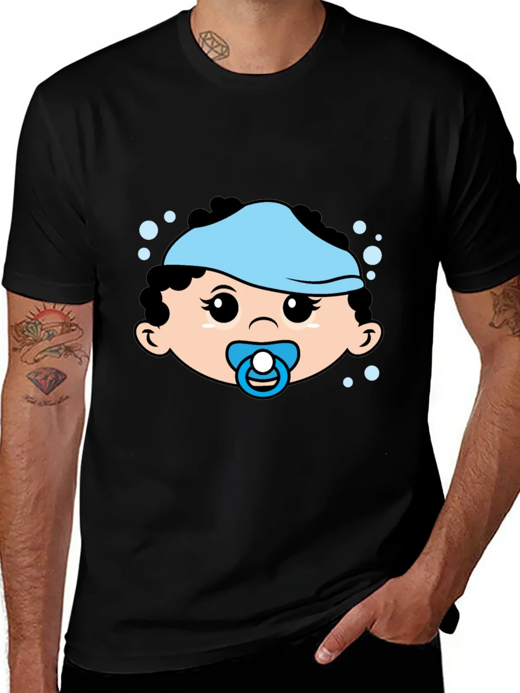 Cute Baby Graphic Tee - Black Cotton T-Shirt