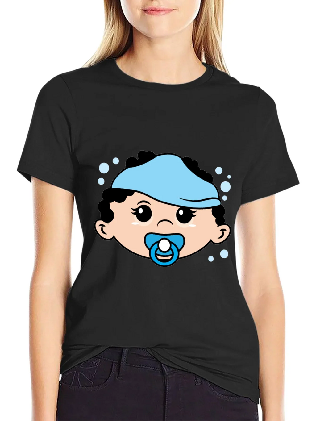 Cute Baby Graphic Tee - Black Cotton T-Shirt