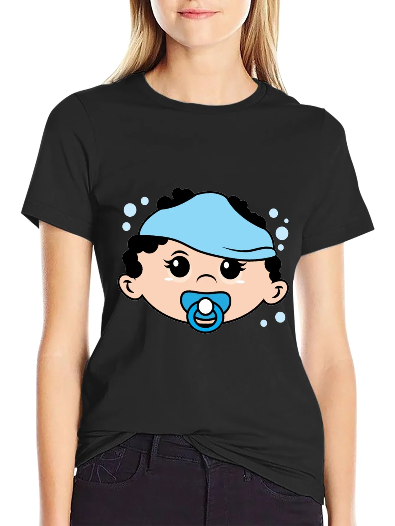 Cute Baby Graphic Tee - Black Cotton T-Shirt