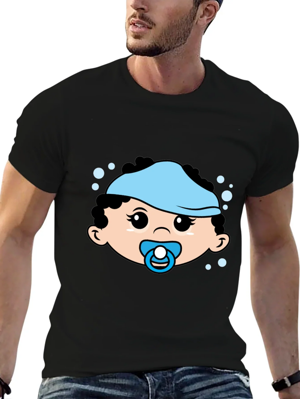 Cute Baby Graphic Tee - Black Cotton T-Shirt