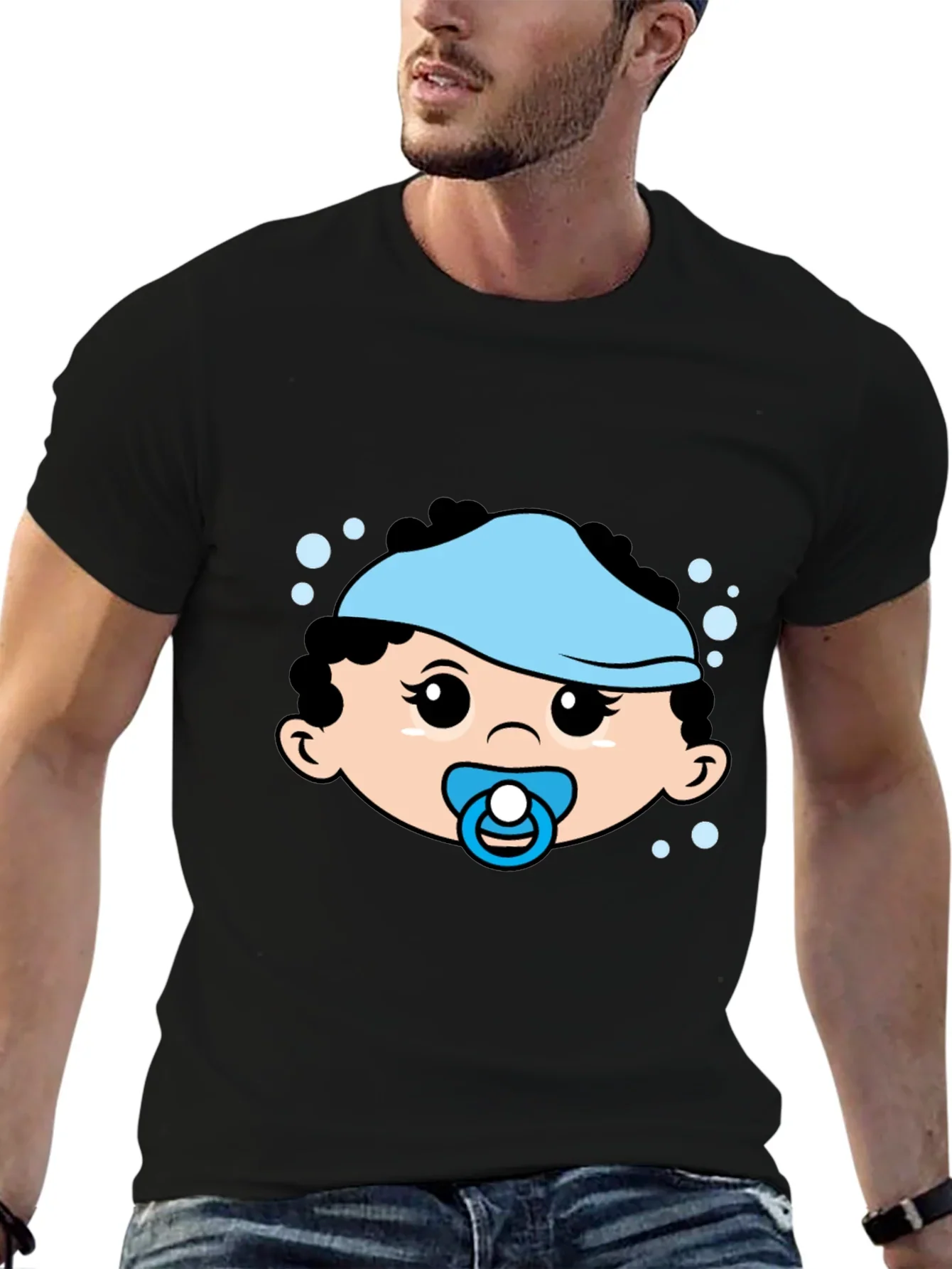 Cute Baby Graphic Tee - Black Cotton T-Shirt